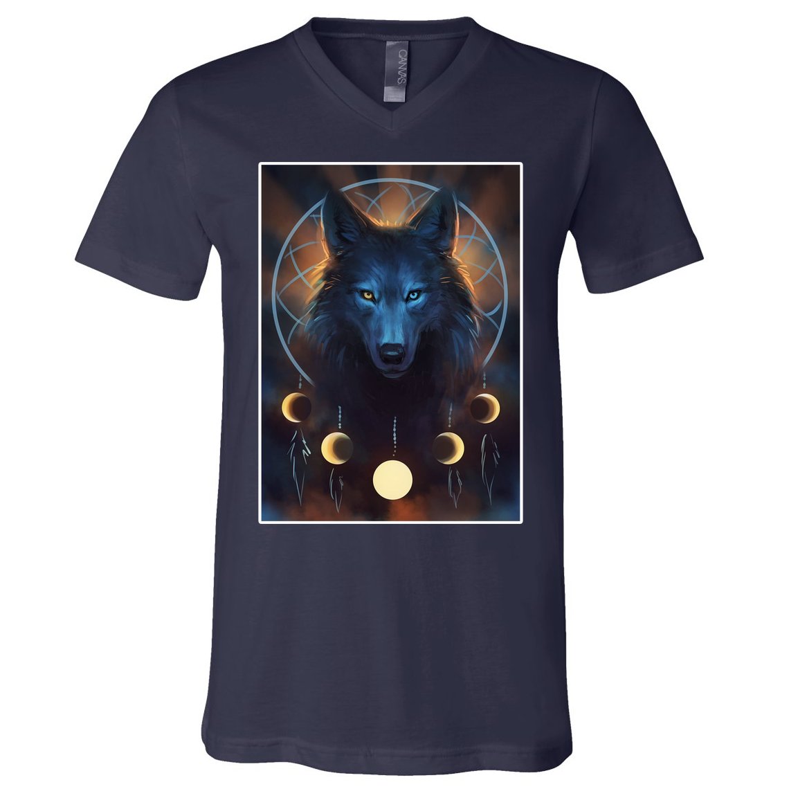 Wolf Dream Catcher Moon Phases  V-Neck T-Shirt