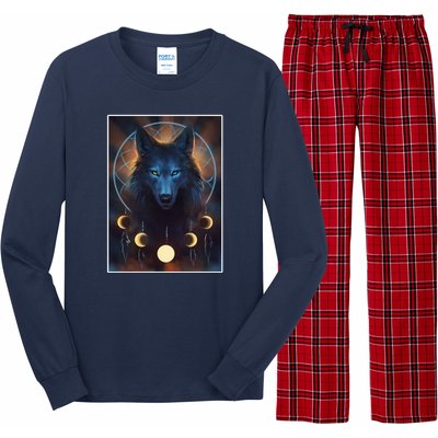 Wolf Dream Catcher Moon Phases  Long Sleeve Pajama Set