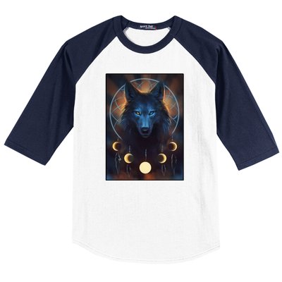 Wolf Dream Catcher Moon Phases  Baseball Sleeve Shirt