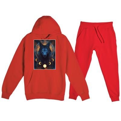 Wolf Dream Catcher Moon Phases  Premium Hooded Sweatsuit Set