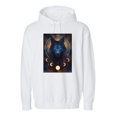 Wolf Dream Catcher Moon Phases  Garment-Dyed Fleece Hoodie