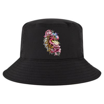 Wolf Flower Floral Cool Illustration Cool Comfort Performance Bucket Hat