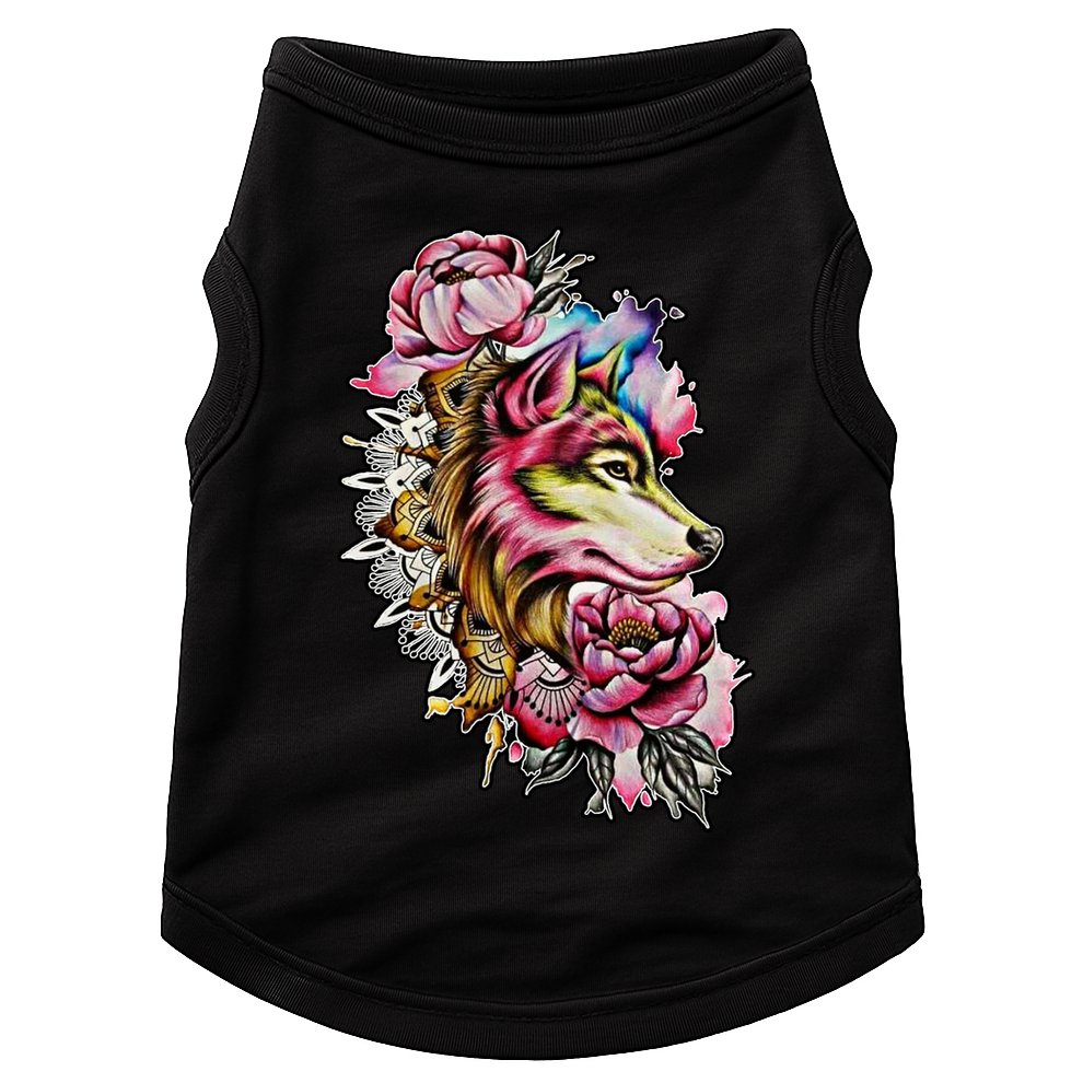 Wolf Flower Floral Cool Illustration Doggie Tank