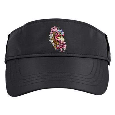 Wolf Flower Floral Cool Illustration Adult Drive Performance Visor