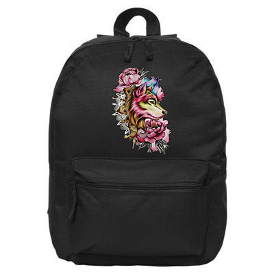 Wolf Flower Floral Cool Illustration 16 in Basic Backpack