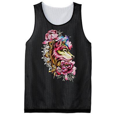 Wolf Flower Floral Cool Illustration Mesh Reversible Basketball Jersey Tank