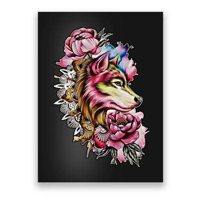 Wolf Flower Floral Cool Illustration Poster