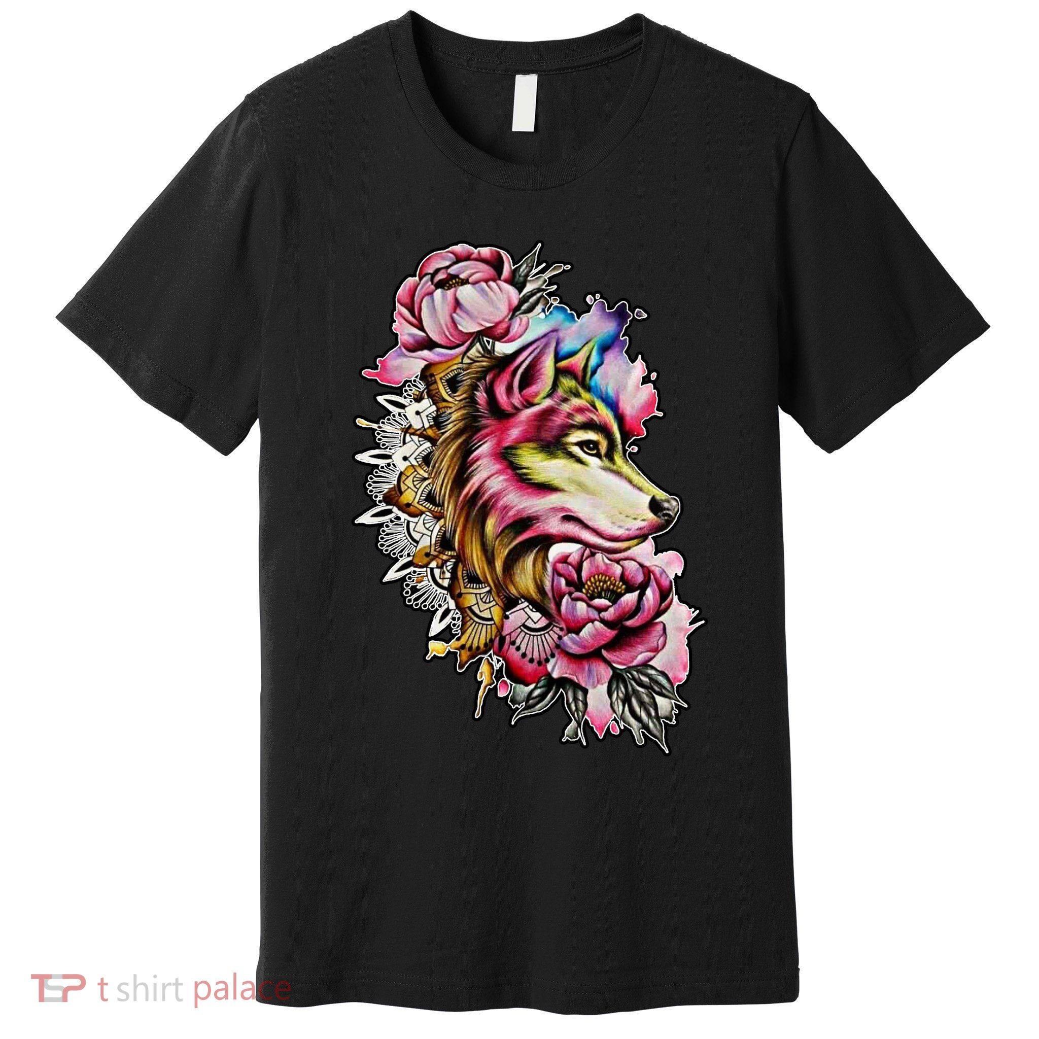 Wolf Flower Floral Cool Illustration Premium T-Shirt