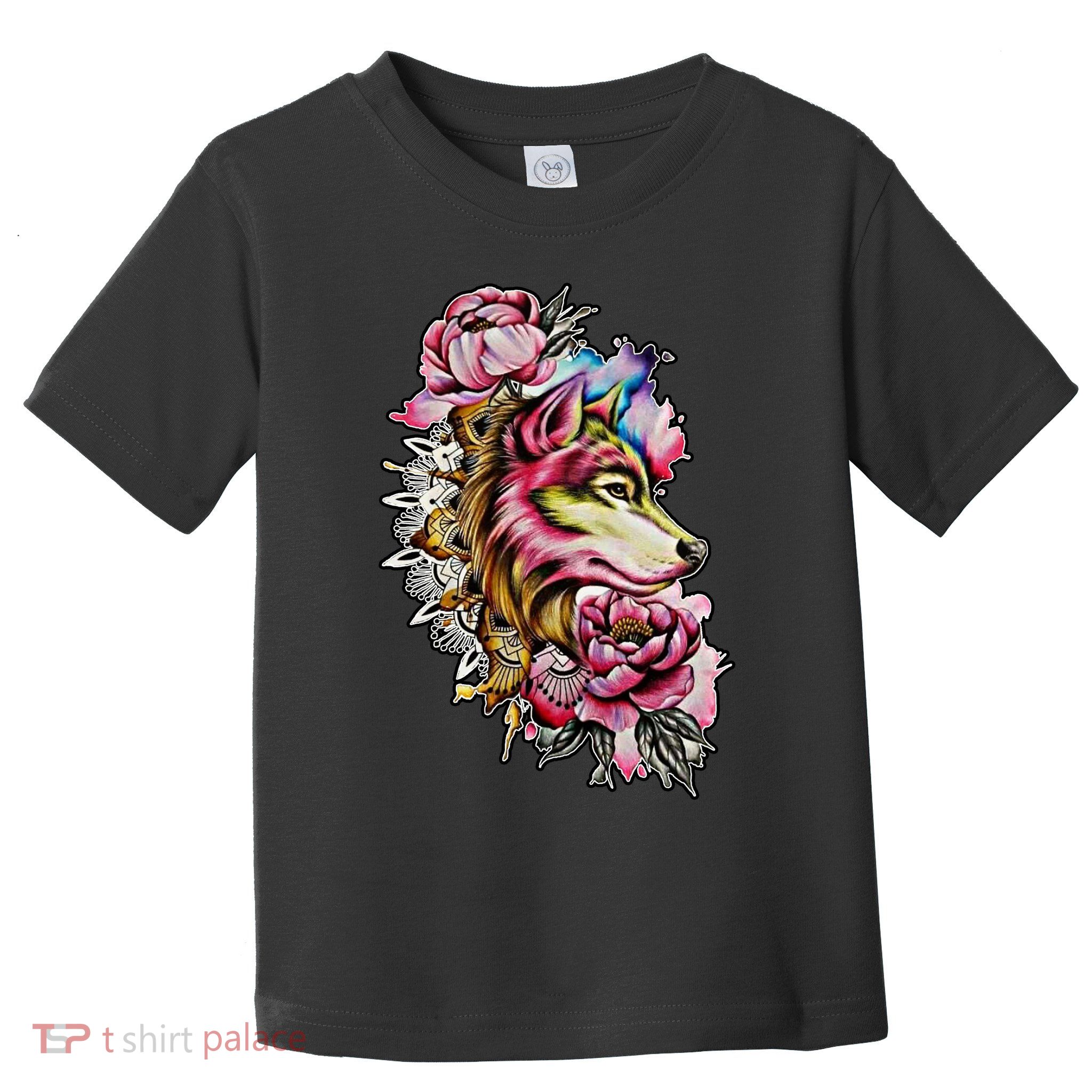 Wolf Flower Floral Cool Illustration Toddler T-Shirt