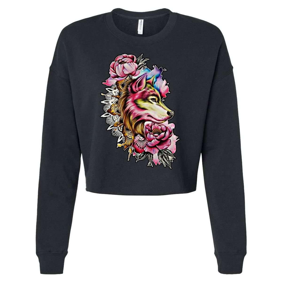 Wolf Flower Floral Cool Illustration Cropped Pullover Crew