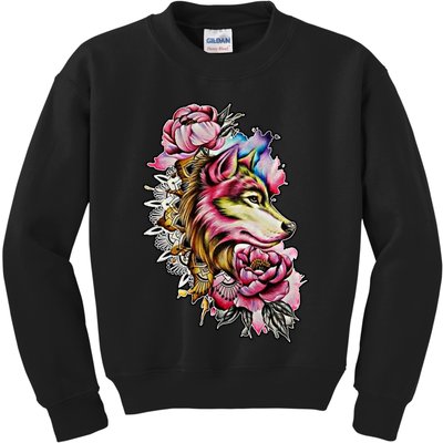 Wolf Flower Floral Cool Illustration Kids Sweatshirt