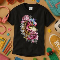 Wolf Flower Floral Cool Illustration Kids T-Shirt