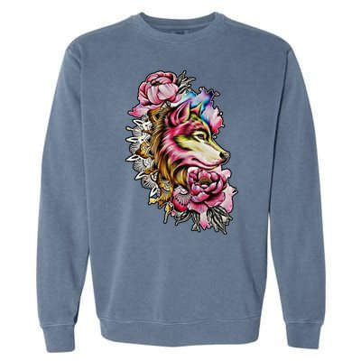 Wolf Flower Floral Cool Illustration Garment-Dyed Sweatshirt