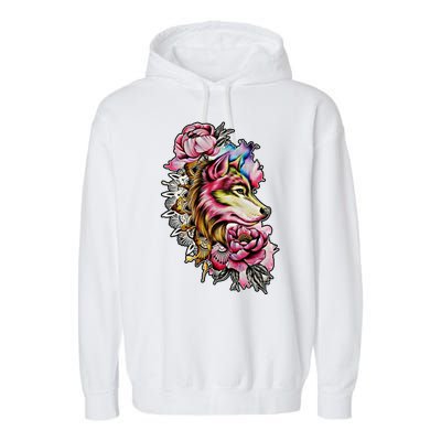 Wolf Flower Floral Cool Illustration Garment-Dyed Fleece Hoodie