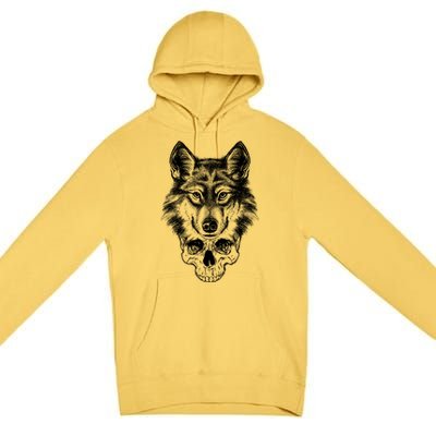 Wolf Head On Skull Graphic Premium Pullover Hoodie