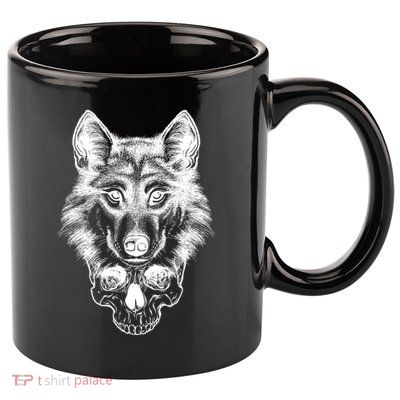 Wolf Head On Skull Graphic 11oz C Handle Ceramic Mug