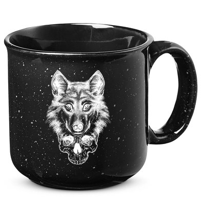 Wolf Head On Skull Graphic 15oz Campfire Ceramic Mug