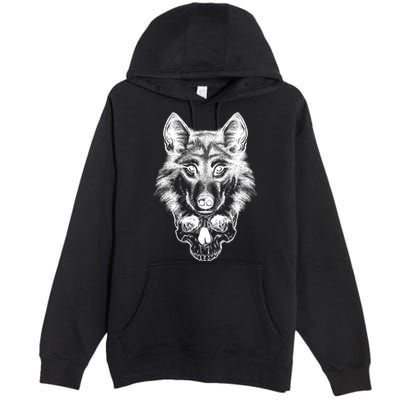 Wolf Head On Skull Graphic Premium Pullover Hoodie