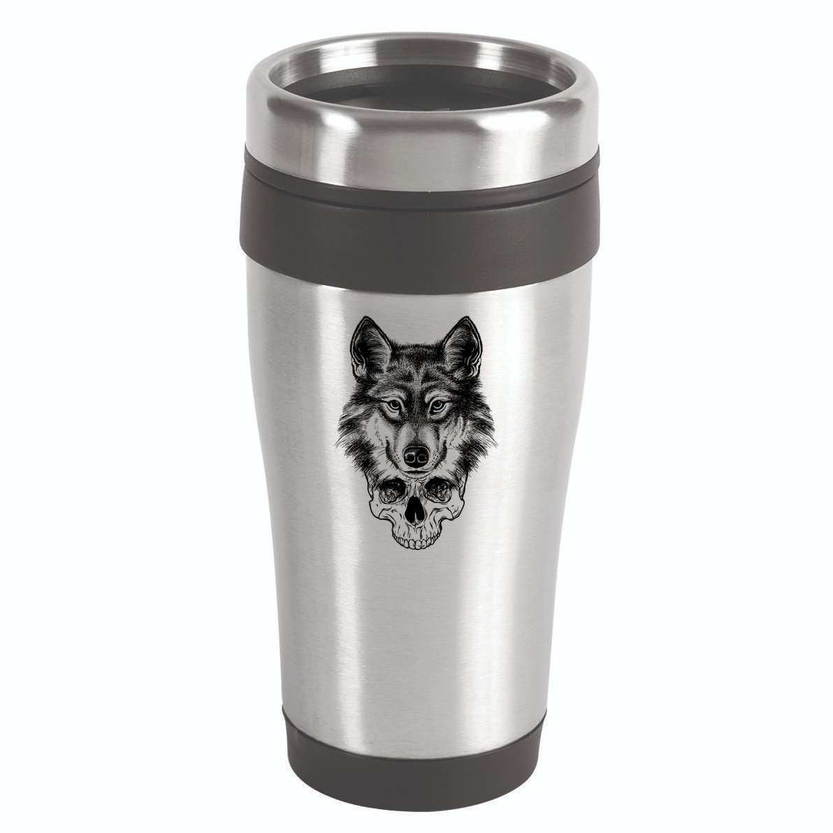 Wolf Head On Skull Graphic 16oz Travel Tumbler