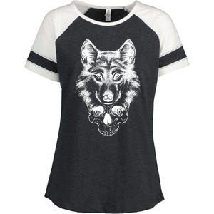 Wolf Head On Skull Graphic Enza Ladies Jersey Colorblock Tee