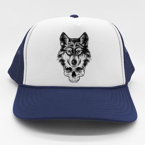 Wolf Head On Skull Graphic Trucker Hat