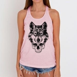 Wolf Head On Skull Graphic Women's Knotted Racerback Tank