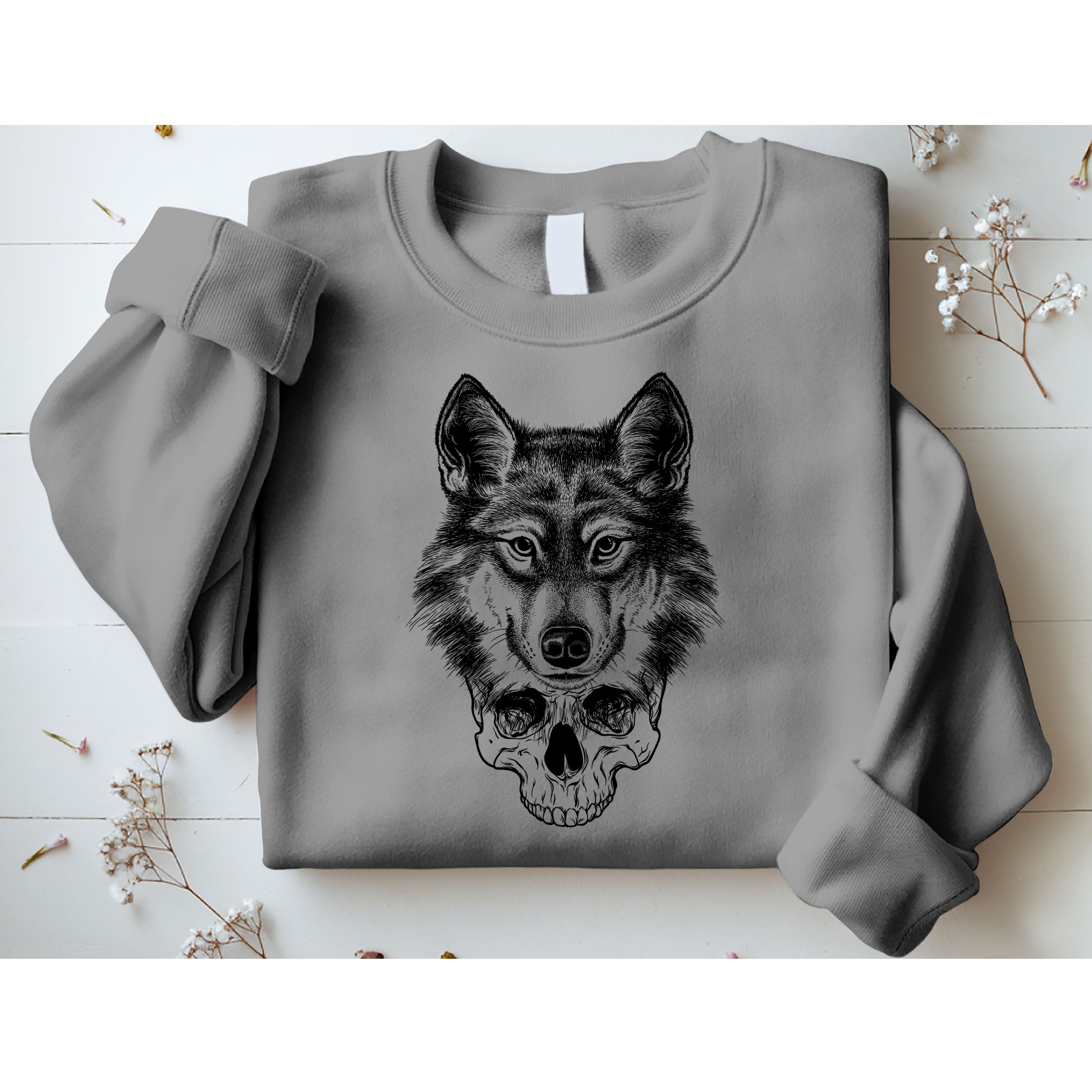 Wolf Head On Skull Graphic Sweatshirt