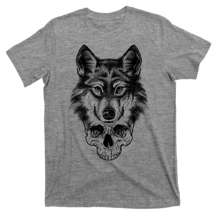 Wolf Head On Skull Graphic T-Shirt