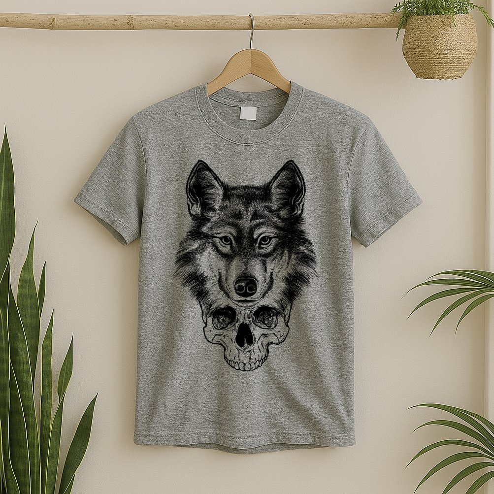 Wolf Head On Skull Graphic T-Shirt