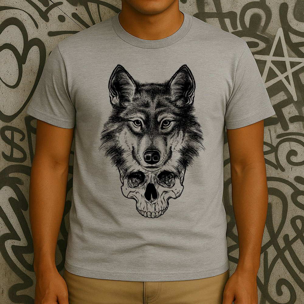 Wolf Head On Skull Graphic T-Shirt
