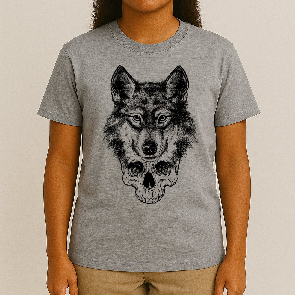 Wolf Head On Skull Graphic T-Shirt