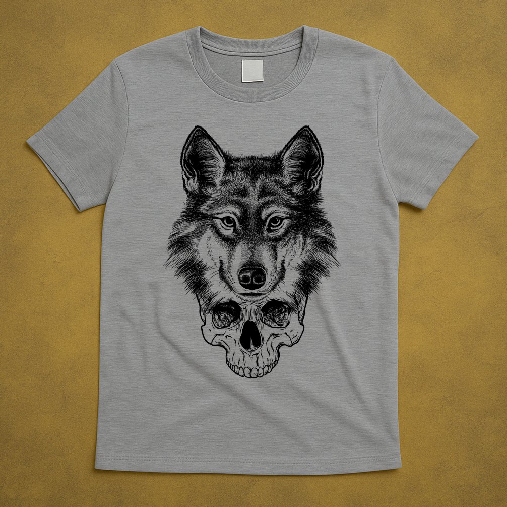 Wolf Head On Skull Graphic T-Shirt