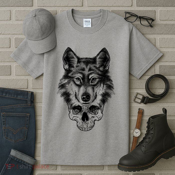 Wolf Head On Skull Graphic Tall T-Shirt