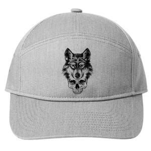 Wolf Head On Skull Graphic 7-Panel Snapback Hat