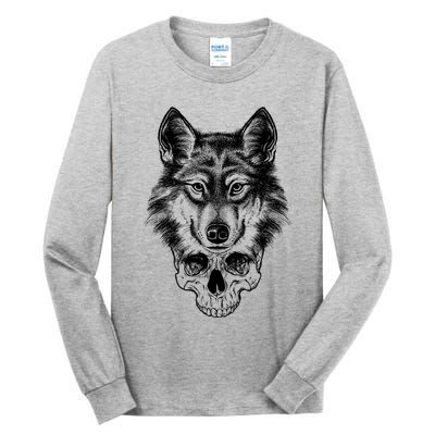 Wolf Head On Skull Graphic Tall Long Sleeve T-Shirt