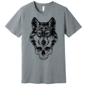 Wolf Head On Skull Graphic Premium T-Shirt