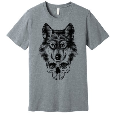 Wolf Head On Skull Graphic Premium T-Shirt