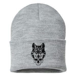 Wolf Head On Skull Graphic Sustainable Knit Beanie