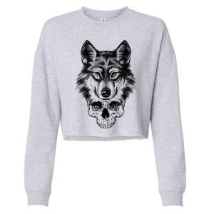 Wolf Head On Skull Graphic Cropped Pullover Crew