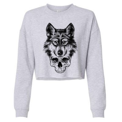 Wolf Head On Skull Graphic Cropped Pullover Crew