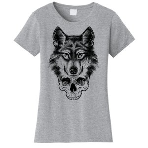 Wolf Head On Skull Graphic Women's T-Shirt