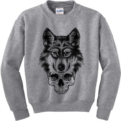 Wolf Head On Skull Graphic Kids Sweatshirt