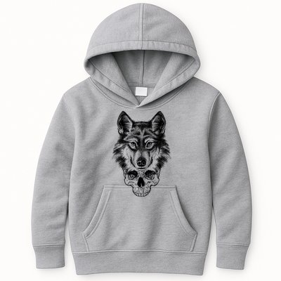 Wolf Head On Skull Graphic Kids Hoodie