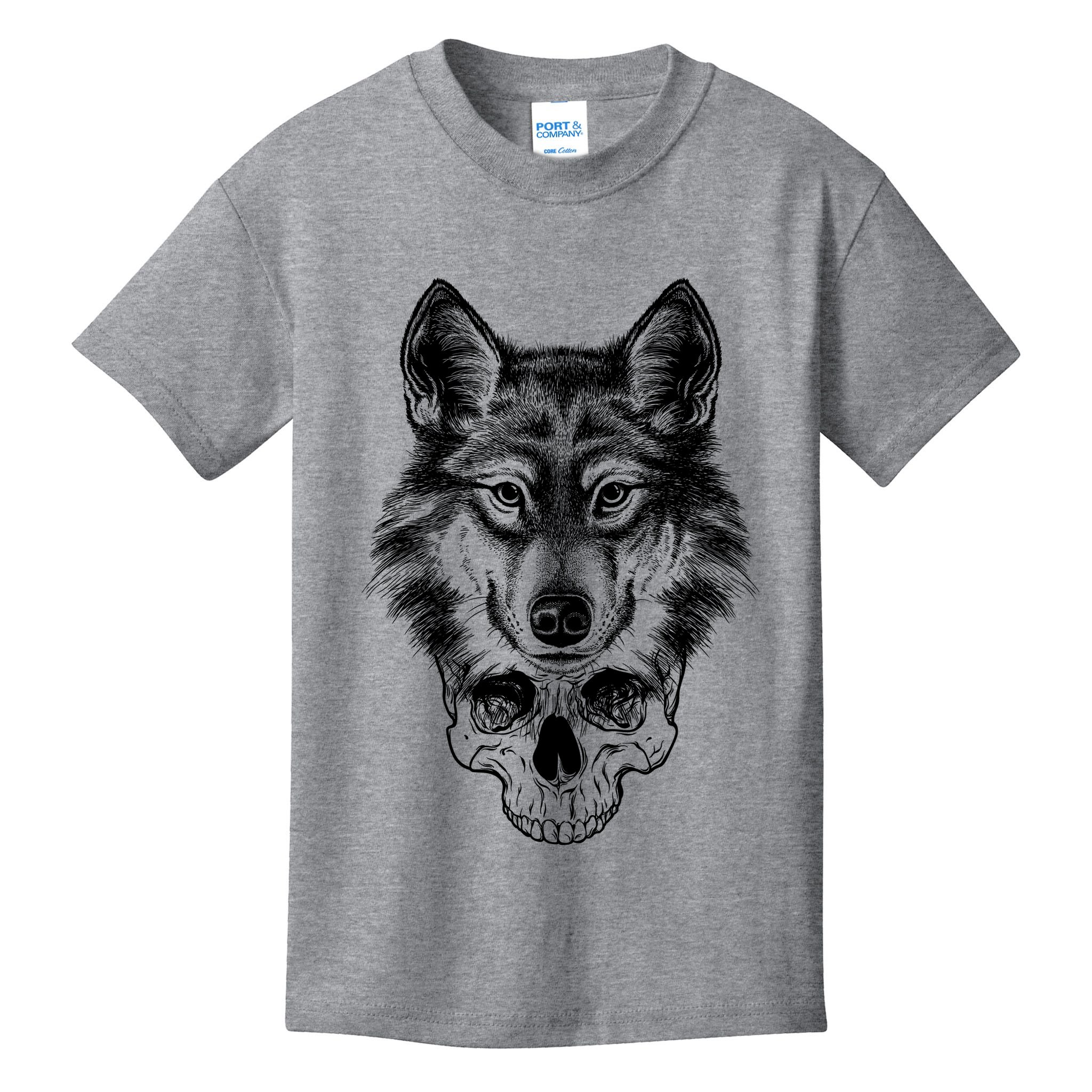 Wolf Head On Skull Graphic Kids T-Shirt