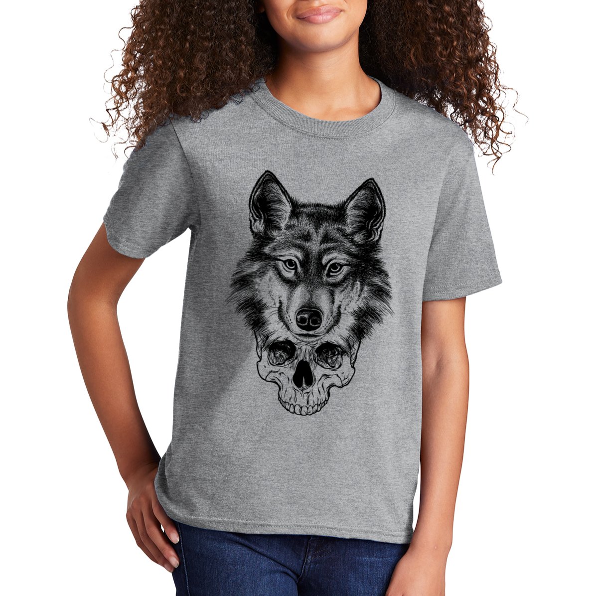 Wolf Head On Skull Graphic Kids T-Shirt