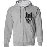 Wolf Head On Skull Graphic Full Zip Hoodie