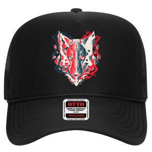 Wolf Head Polygonal High Crown Mesh Back Trucker Hat