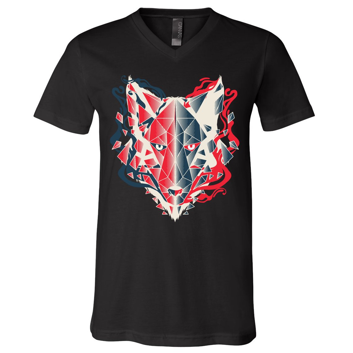 Wolf Head Polygonal V-Neck T-Shirt