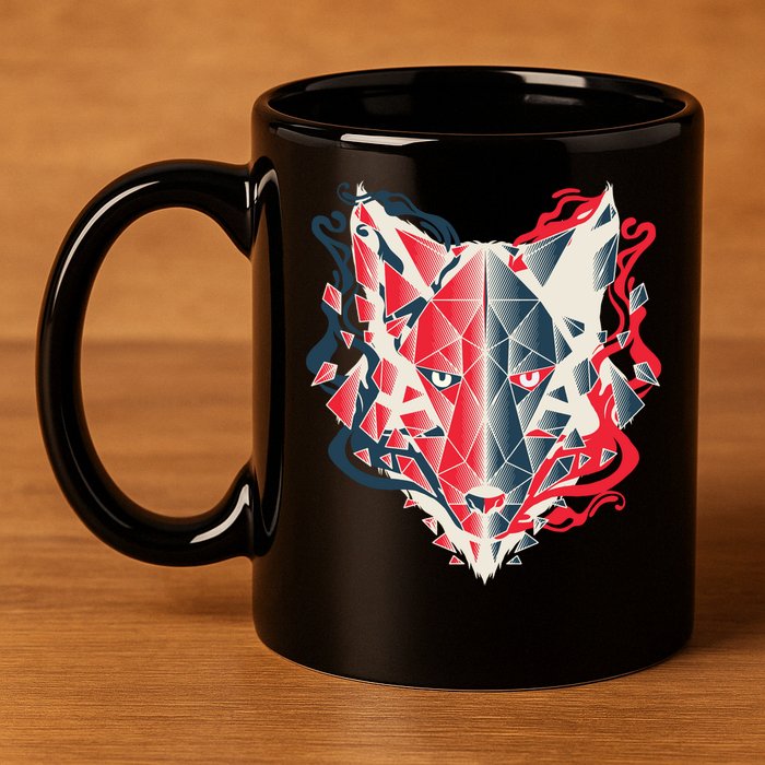 Wolf Head Polygonal 11oz C Handle Ceramic Mug