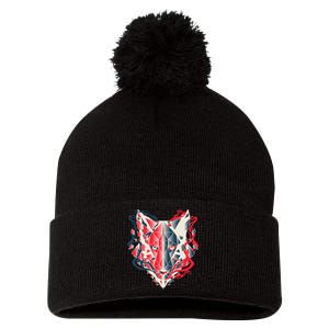 Wolf Head Polygonal Pom Pom 12in Knit Beanie